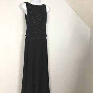 Tadashi‎ Shoji Evening Gown 2 PC Beaded Sz 4 Black Special Occasion Maxi Dress